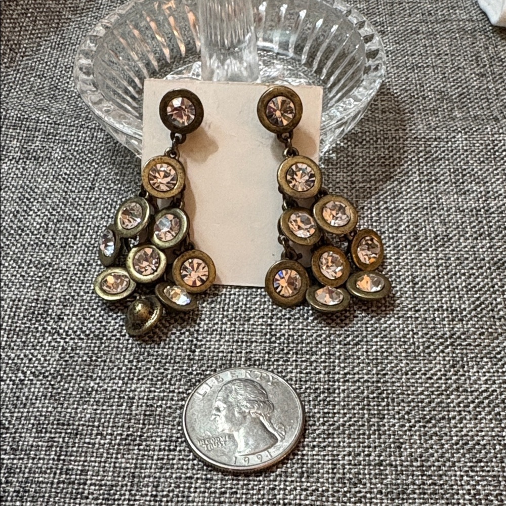 Bronze and Crystal Drop Earrings